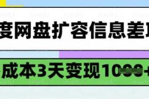 百度网盘扩容信息差项目，零成本，3天变现1k，详细实操流程