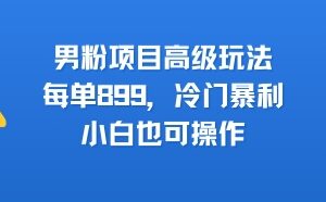 男粉项目高级玩法，每单899，冷门暴利，小白也可操作