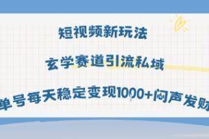 短视频新玩法玄学赛道引流私域单号每天稳定变现1k+闷声发财