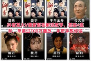抖音某大V最新影视解说教学，基础+进阶，单条过100万播放，手把手教你做
