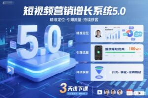 短视频营销增长系统5.0,精准定位-引爆流量-持续获客,3天线下课(音频+图片)