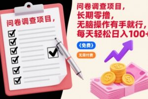 问卷调查项目,长期零撸,无脑操作有手就行,每天轻松日入100+【揭秘】
